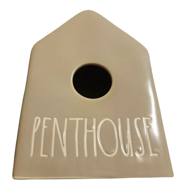 Rae Dunn Ceramic Penthouse 9" Birdhouse Feeder Taupe New - Picture 2 of 12